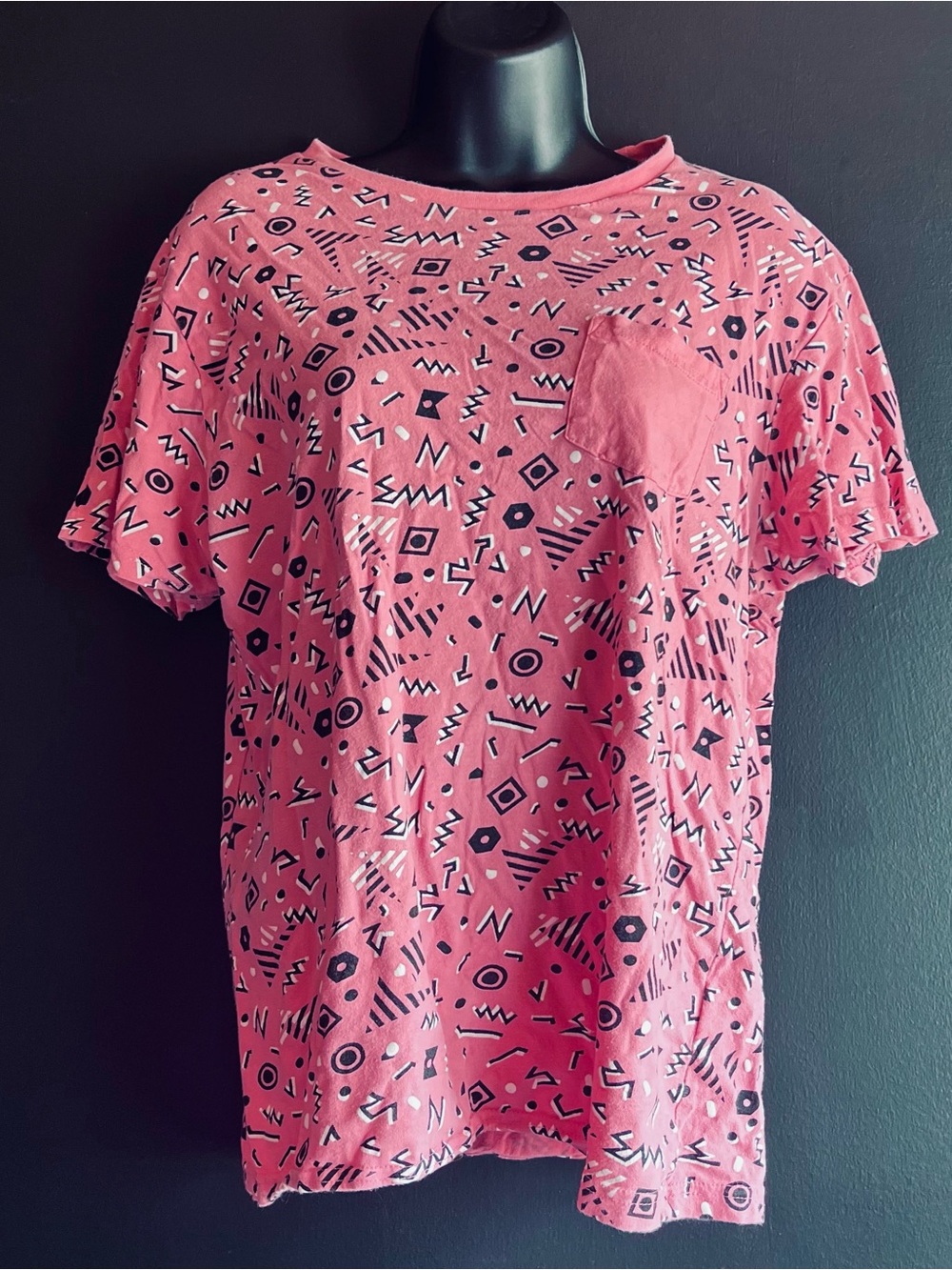 Geometric Retro Pink Tee with Black & White Print